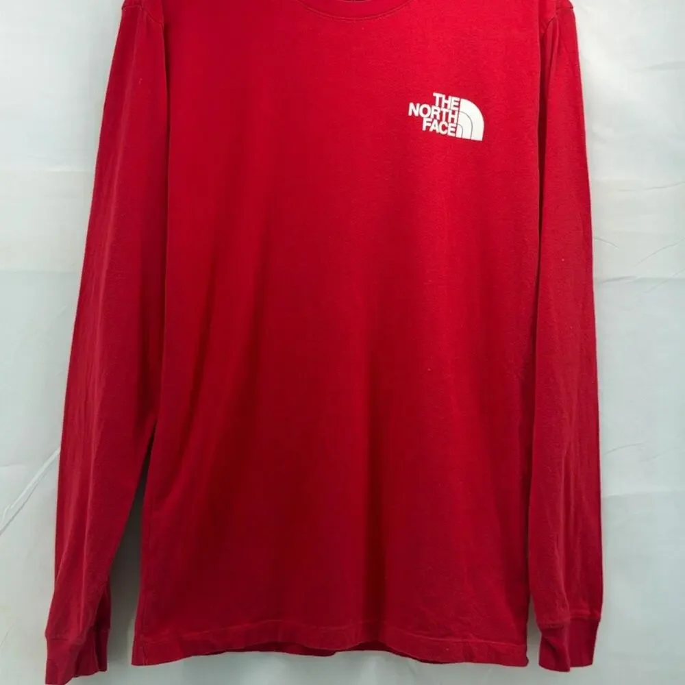 The North Face Men's Bold Red Long Sleeve black logo on back active Tee
